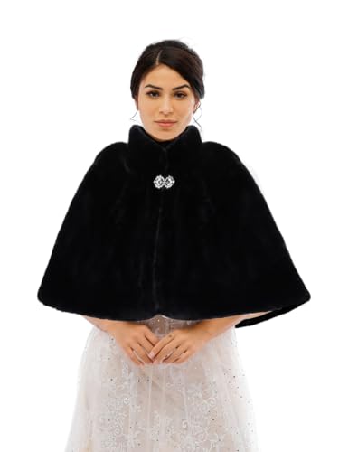 Jovono Chal de piel sintética para novia, bufanda de piel sintética para mujer (negro), Negro, talla única