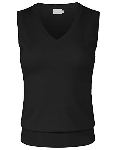 JSCEND Women's Solid Basic V-Neck Sleeveless Soft Stretch Pullover Sweater Vest Top Black