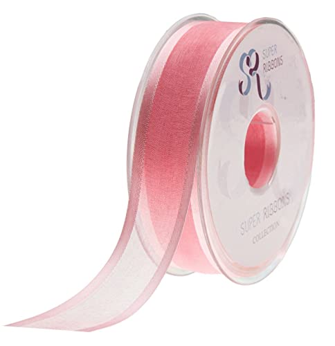 SUPER RIBBONS®™ - Full Reel 40mm Satin Edge Organza Ribbon, 25 Metres on Reel- Dusty Pink - Image 2