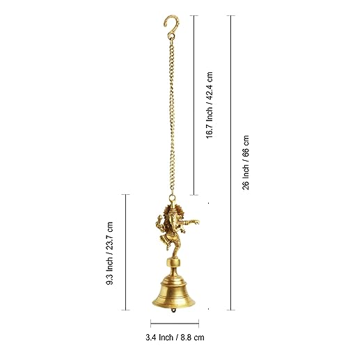 Image of ExclusiveLane 'Dancing Ganpati' Pure Brass Hanging Bells for Pooja Room (Set of 1, 3.4 x 3.4 x 9.3 Inch, 1.2 Kg) | Brass Bells for Mandir Temple Bell Hanging Temple Bells for Home Decoration