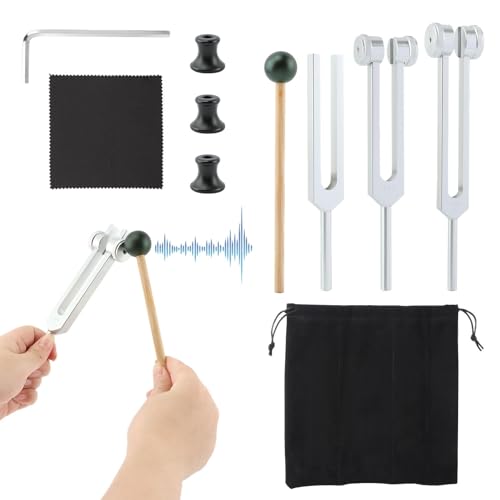 CALIDAKA Tuning Forks for Healing Set (128Hz, 256Hz, 512Hz),Tuning Fork with Reflex Hammer 4-PCS Set,for Yoga, Sound Therapy, Musical Instruments, Meditation Accessories