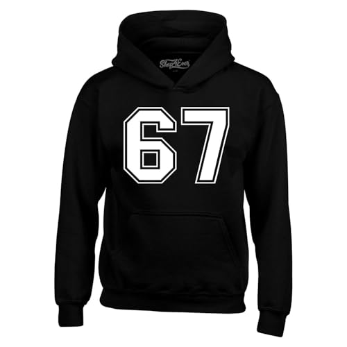 shop4ever 67 Six Seven Varsity Number Sixtyseven Hoodie Sweatshirts Large Black