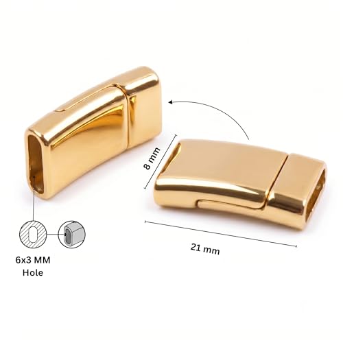 Image of Beadsnfashion 10 Pcs Flat Magnetic Clasps for Jewellery Making - 21x8mm, 6x3mm Hole Size, Gold Finish Magnetic Clasp for Bracelet & Necklace, Premium Jewelry Findings for DIY Crafting