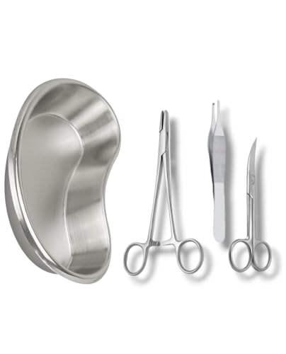 Image of ALEXERA Surgical Instrument CE Needle Holder, Adsion Forceps, Scissor with Kidney Tray 8 inch | Suture Set & Kidney Tray (Kidney Tray with Suturing Set), Stainless Steel
