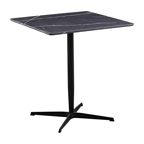 WeHome - Tavolo Moderno 70x70 in Legno MDF 18mm, Gamba a Colonna e Base a Stella, Esterno per Ristoranti e Bistrot, Effetto Marmo (Grigio Scuro)