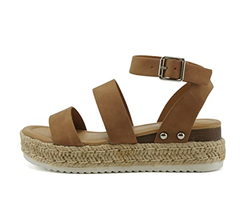 Image of Soda BRYCE-2 Kids /Children /Girls Open Toe Two Bands Espadrille Jute Platform Wedge Casual Fashion Flatform Sandals with Buckle Ankle Strap
