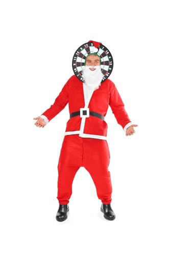 Weihnachtsmann-Kostüm für Erwachsene, 5-teilig, mit Dartscheiben-Hut, lustiges Weihnachts-Kostüm-Set mit Hut, Jacke, Hose, Gürtel und Bart – Dart-Weihnachts-Party-Outfit