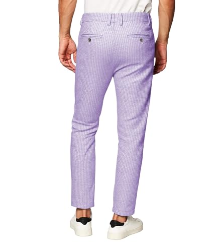 Wemaliyzd Mens Dress Pants Slim Fit Seersucker Plaid Patterned Trousers for Daily Prom Wedding3