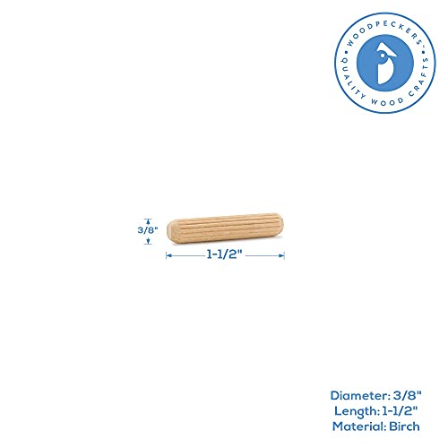 image for Wooden Dowel Pins 3/8 x 1-1/2 Inch, Pack of 250 Fluted Dowel Joints fo
