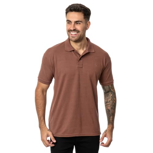 KIT 3 Camisas Polo Masculina Algodão (M, MARROM AREIA BEGE)