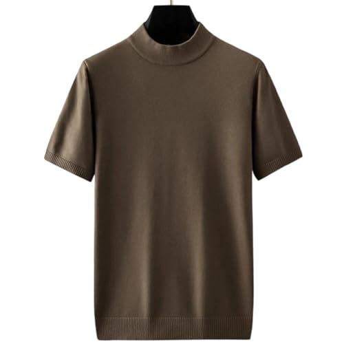 Men Mock Neck Wool Sweater Solid Short Sleeve Casual Soft Warm Knit Pullover Jumper