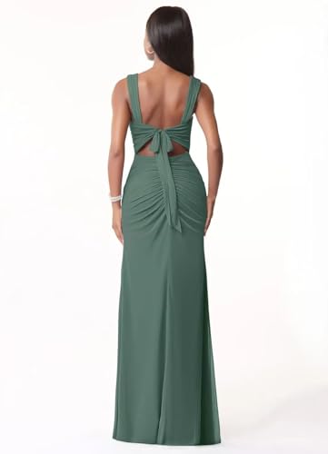 Square Neck Bridesmaid Dresses with Slit 2025 Long Chiffon Formal Wedding Guest Dress Hi0102