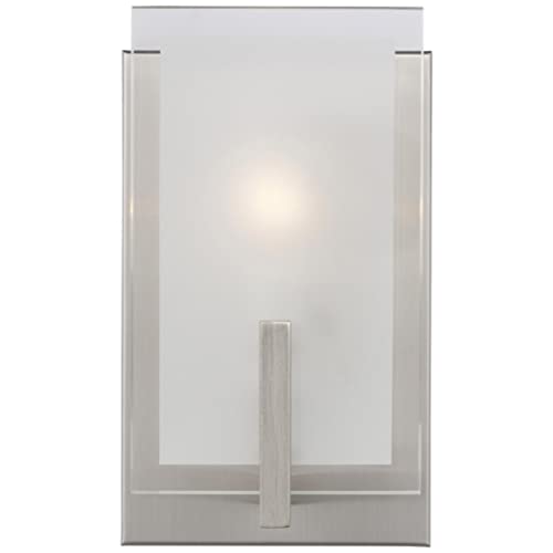 Image of Generation Lighting 1-Light Syll Bath Fixture Wall Lamp (Brushed Nickel) 4130801-962 | Bathroom Light Fixture for Home Decor | Vanity Light Fixture Uses Candelabra E12 Standard or LED Light Bulbs