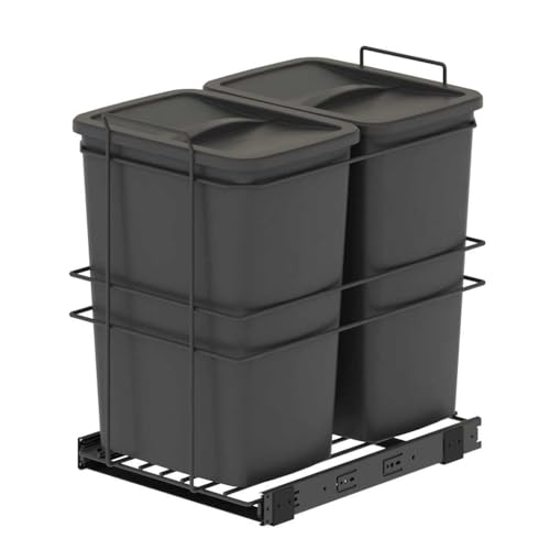 Emuca - Poubelle de recyclage Recycle pour cuisine, 2 x 35 L, fixation par le bas et extraction manuelle, Plastique gris anthracite