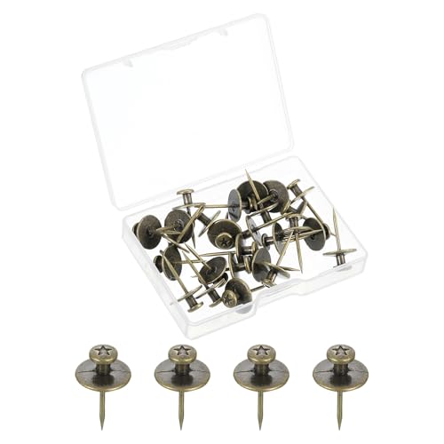 Image of uxcell 30 Pcs Double Headed Picture Hanging Nail, Zinc Alloy Push Pins Picture Hangers Double Headed Thumb Tacks for Hanging Pictures, Bronze