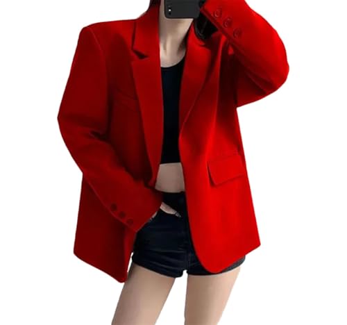 Blazer vintage à manches longues confortable veste rouge décontractée XL