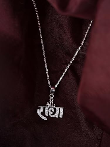 Image of Clara 925 Sterling Silver Religious Radha Pendant Chain Necklace | Platinum Plated, Swiss Zirconia |Gift for Women and Girls