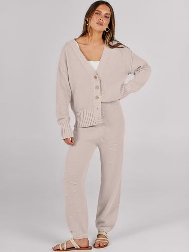 Caracilia Womens 2 Piece Outfits Lounge Set V Neck Cardigan Sweater Pants Sets Knit Matching Loungewear 2025 Fall Clothes3