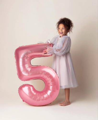 Image of 5 Balloon Numbers Birthday Decorations, 40In Pearl Pink Balloons for Party | Eye-catching Appearance, Perfect Decorative Centerpieces, Convenient Self-sealing Structure, Widely for Various Occasions