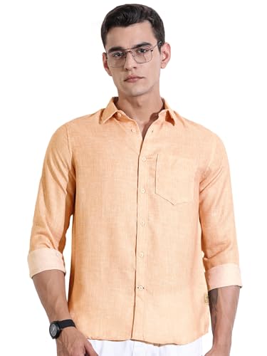 Image of Thomas Scott Men's | Printed | Textured Fabric | Full Sleeve | Regular Fit | Linen Blend | Single Pocket | Spread Collar | Casual Shirt