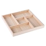 Hammont Square Wooden Trays – Sectional Divided Serving & Snack Platter for Appetizers, Veggies, Montessori Activities (5 Section (10.5'x1.22')(2 Pack))