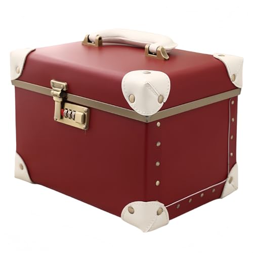 メイクボックス 鏡付き 大容量 プロ用 化粧品収納ボックス調整可能仕切りメイクブラシ収納付き 自立式 旅行用 コンビネーションロック レザー風(Brown,13IN)