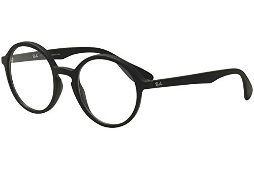 Ray-Ban RX7075 Round Prescription Eyeglass Frames, Rubber Black & Black/Demo Lens, 49 mm