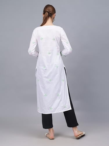 Image of Seva Chikan Hand Embroidered Lucknowi Chikankari Cotton Straight Kurta for Women SCL4567