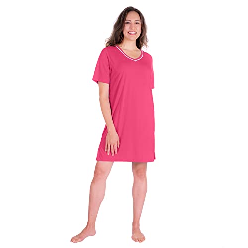 Cool-jams Sleep Shirts for Women - Moisture Wicking Knee-Lengths Night Shirt Pajama Dress - Raspberry XL