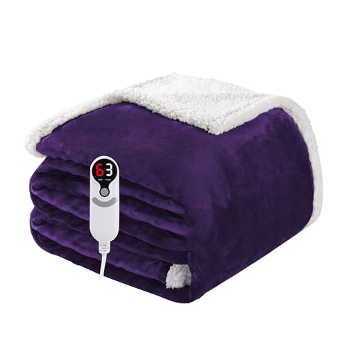 Electric Heated Blanket Full Size 72x84 Soft Flannel with Overheat Protection 9 Adjustable Heat Settings & 10-Hour Auto-Off Timer Fast Heating for Winter Comfort for Couch & Bed Dark Purple