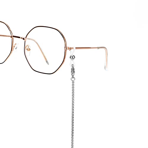 Image of Eyeglass Chain Silver Stainless Steel Handmade Necklace for Reading Glasses Sunglass Beaded Chains for Men Women