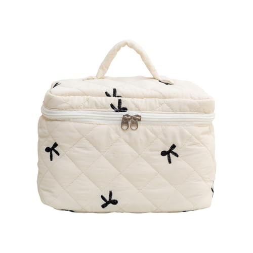 Bolsa de maquillaje de algodón floral, bolsa grande de cosméticos de viaje, bolsa de cosméticos acolchada, bolsa de cosméticos estética, bolsa de almacenamiento multifunción para mujeres y niñas