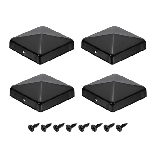 Poteau de clôture capuchon 9,1x9,1 cm en fer noir pour barrière bois et métal x4