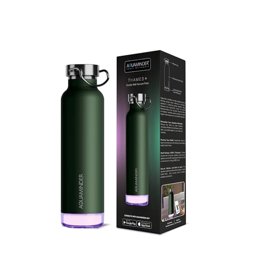 Image of Aquaminder Smart Water Bottle | RGB LED Glow & Timer Hydration Reminder with BT Mobile Phone Connection, Thames with App 600 ML (Olive Green)