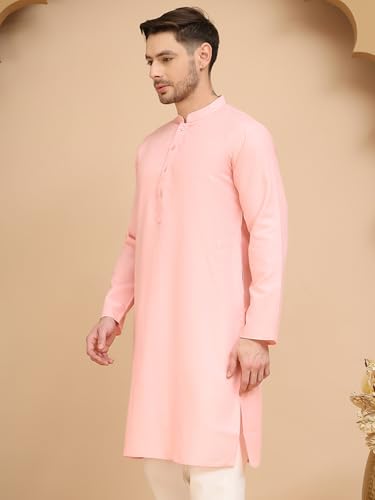 Image of Amazon Brand - Tavasya Men Casual Collared Festive Kurta | Cotton Blend | Solid | Knee Length | Regular Fit (Available in Plus+ Sizes)