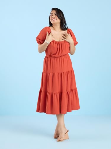 Image of Big Hello - THE Plus Size Women's Midi Knitted Polyester Plus Size Stretch Dress - Red