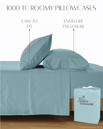 Image of 1000 Thread Count 100% Egyptian Cotton Pillow Cases, Set of 2 Pillowcase, Long-Staple 100% Cotton Breathable, Soft Sateen Weave Bed Pillow Cover, 20 X 30 Inches Pillowcases Light Blue Standard Size
