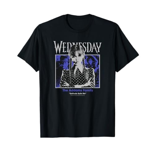 Wednesday The Addams Family Solitude Suits Me Retro Portrait Camiseta