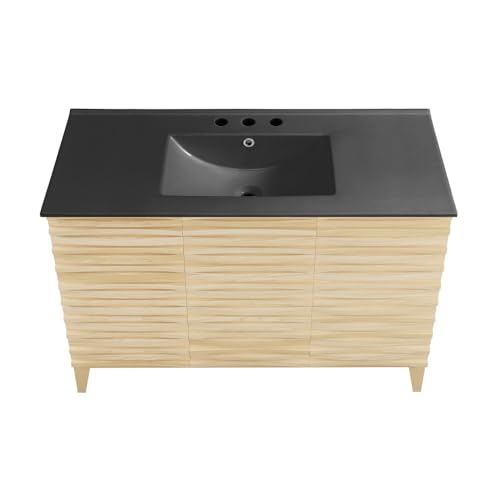 Image of Swiss Madison Cascade 48 in. Natural Oak Bathroom Vanity with Black, 3-Hole Ceramic Sink Top