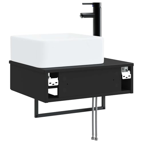 Lavabo de pared negro compacto de 53 cm para baños pequeños 6