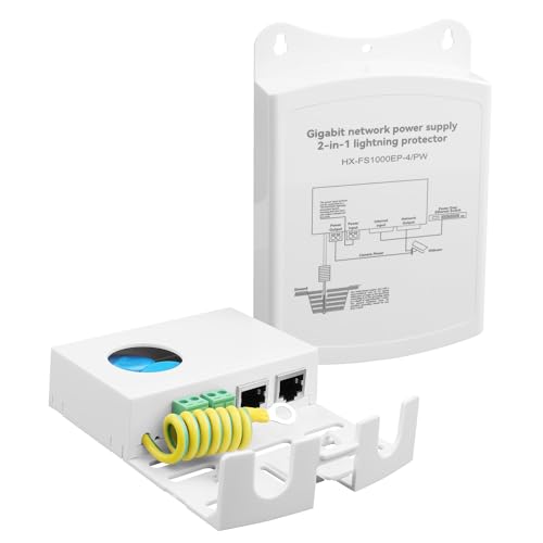 Protector contra sobretensiones Outdoor Gigabit PoE Ethernet IEEE802.3Af/At/Bt 1000Mbps, resistente al agua, protección contra rayos 5KA IP65, montaje en pared Plug and Play (Conectores de red y energía)
