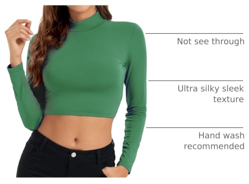 Image of Womens Long Sleeve Crop Tops Lightweight Mock Neck Base Layer Shirts