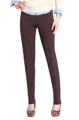 SLIM-SATION Women's Wide Band Regular Length Pull-on Straight Leg Pant with Tummy Control, Chocolate, 8