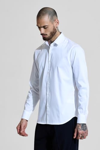 Image of SNITCH Men Formal Shirt | Slim Fit Long Sleeve Spread Collar Solid Design | Premium Cotton Blend & Breathable Fabric for Office & Casual Wear