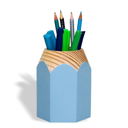 Geguton - Porta Caneta Lápis - Organização Divertida - Charme e Sofisticação - Azul Claro Fosco/Pinu