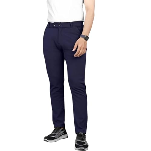 Image of MiraMichi Men's Slim Fit Formal Trousers - Crafted from Premium Lycra Blend Fabric, Solid Pattern, Ideal for Formal Occasions