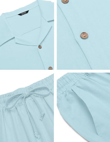 Image of COOFANDY Men 2 Piece Linen Outfit Beach Button Down Shirt Casual Loose Pant Sets