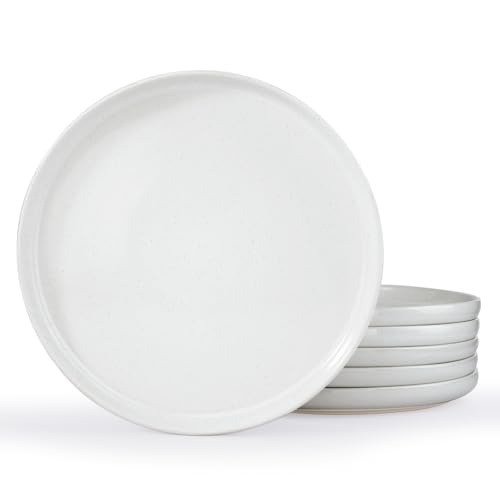 famiware Milkyway Dinner Plates, 10.24 inch Dessert Plates for 6, Stoneware Dish Set for Kitchen, Speckled Handmade Ceramic Plates, Microwave and Dishwasher Safe, White with Speckled