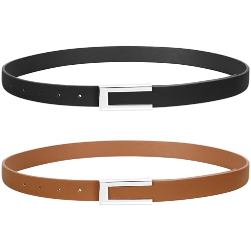 SUOSDEY Women Skinny Leather Belts for Dress Jeans Belt for Women with Gold Buckle