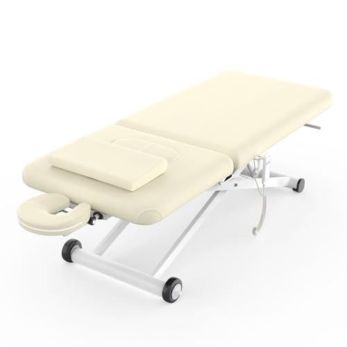 pouseayar Heavy Duty Electric Massage Table, Electric Lift Motor and Manual Backrest Adjustable for Treatment/Medical Spa/Facial Bed/Beauty Bed and More - 31.5 Wide x 75 Long - White